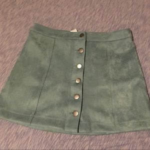 Blue suede mini skirt